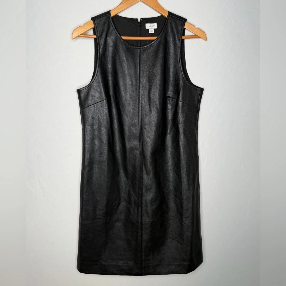 NWT! J. Crew Black Faux-Leather Sleeveless Shift Dress. Size 10.